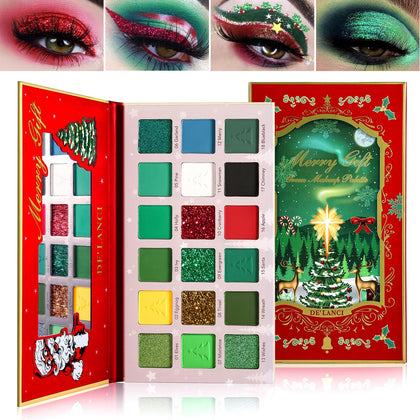 Afflano Christmas Makeup Eyeshadow Palette, Multichrome Red Green Eyeshadow Palette High Pigmented, Green Red Glitter Eye Shadow White Black Dark Green Blue 18 Colors for Candy Grinch Makeup