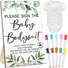 Baby Shower Favors Baby Shower Game Sign Wooden Tabletop Decor Baby Shower Guestbook Newborn Bodysuit Blank Baby Unisex Bodysuit Fabric Marker for Gender Reveal Party Gifts (Greenery)