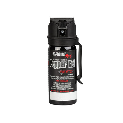 SABRE Crossfire Pepper Gel, Deploys At Any Angle, Maximizes Target Acquisition Against Multiple Threats, Belt Clip For Easy Carry, Fast Flip Top Safety, Maximum Police Strength OC Spray, 18 Bursts
