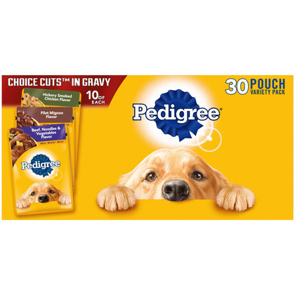 PEDIGREE CHOICE CUTS IN GRAVY Adult Soft Wet Dog Food 30-Count Variety Pack, 3.5 oz Pouches