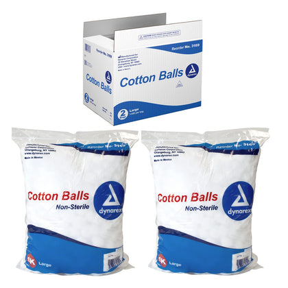 Dynarex Cotton Ball, Non-Sterile and Large, Latex-Free, Pack of 2000