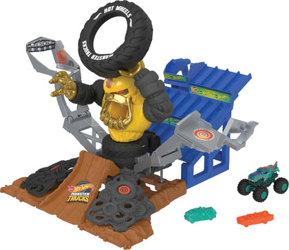 Hot Wheels Monster Trucks Arena Smashers Mega-Wrex vs. Crushzilla Takedown Playset with 1:64 Scale Mega-Wrex Toy Truck & 6 Crushable Cars