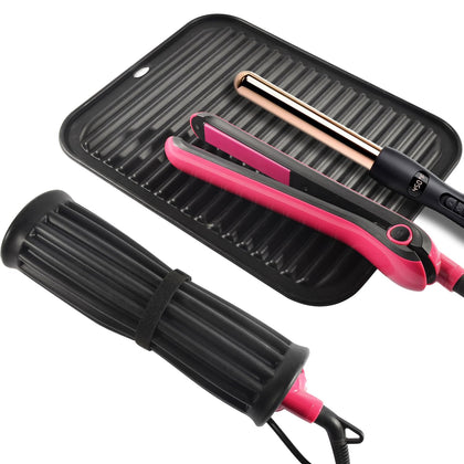 Large Silicone Heat Resistant Mat, Professional Hot Hair Tools Mat for Curling Iron, Flat Iron, Hair Straightener, Portable Hot Pad Cover with Velcro for Travel Home Salon