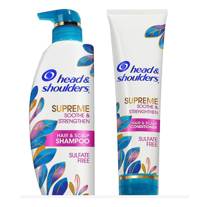 Head & Shoulders Supreme Sulfate Free Shampoo and Conditioner Set for Dry Scalp and Dandruff Treatment, Soothe and Strengthen with Argan Oil and Rose Essence, 21.2 Fl Oz