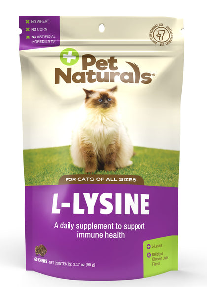 Pet Naturals Lysine for Cats, Chicken Flavor, 60 Chews - Immune and Respiratory Support for Cats - No Wheat or Corn - Vet Recommended