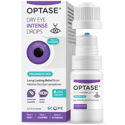 Optase Dry Eye Intense Drops - Preservative Free for Long Lasting Relief Artificial Tears To Relieve Severe Symptoms Multidose Bottle Step 3 Hydrate .33 fl oz, 300 Doses