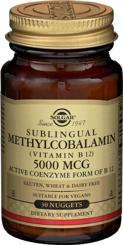 Solgar Methylcobalamin (Vitamin B12) 5000 mcg, 30 Nuggets - Supports Energy Metabolism - Body-Ready, Active Form of B12 - Vitamin B - Non GMO, Vegan, Gluten, Dairy Free, Kosher - 30 Servings