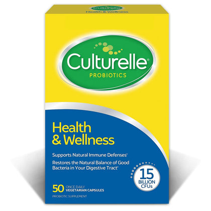 Culturelle Health & Wellness Daily Probiotic Supplement For Men & Women, Helps Support Your Immune System, Occasional Diarrhea, Gas & Bloating, 15 Billion CFUs, Non-GMO, 50 Count