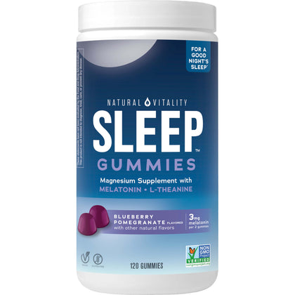 Natural Vitality SLEEP Gummies, Magnesium Supplement With Melatonin and L-Theanine, Vegan, Gluten Free, Helps the Body Ease Into Sleep, Blueberry Pomegranate 120 Count
