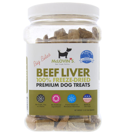 McLovins Premium Beef Liver Dog Treats | Freeze Dried Liver Treats for Dogs, High-Protein, Grain-Free, All-Natural Treats, Ingredients Sourced from USA and Canada, (Beef Liver Dog Treat Jar, 12oz)