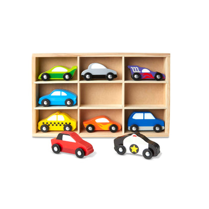 Melissa & Doug Wooden Cars Vehicle Set in Wooden Tray - Toys For Toddlers And Kids Ages 3+