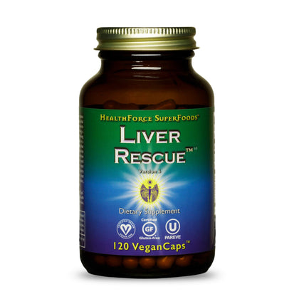 HealthForce SuperFoods Liver Rescue - All Natural Liver Detoxifier with Milk Thistle & Dandelion Root - Gluten Free Liver Support - Natural Liver Cleanse & Detox - 120 Vegan Capsules - 60 Total Servings