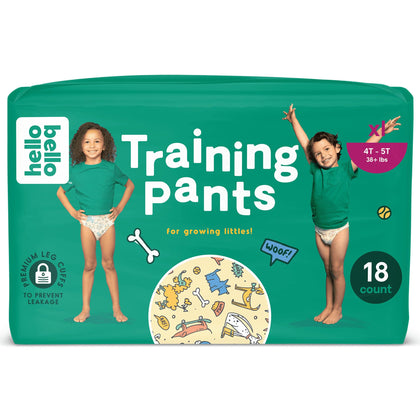 Hello Bello Premium Training Pants Size 4T-5T I 18 Count of Disposable, Gender Neutral, Eco-Friendly, and Potty Underwear with Snug Comfort Fit Li'l Barkers