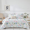 UOZZI BEDDING 3 Piece Reversible White Quilt Set King Size with Blue Green Leaves and Red Flowers Soft Microfiber Lightweight Floral Coverlet Bedspread for All Season