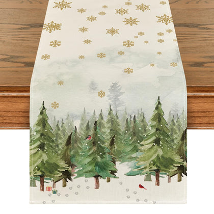 Artoid Mode Xmas Trees Cardinals Snowflakes Gifts Christmas Table Runner, Seasonal Kitchen Dining Table Decoration for Outdoor Home Party 13x72 Inch