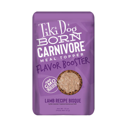 Tiki Dog Born Carnivore Flavor Booster, Lamb Recipe Bisque, Grain Free Meat Based Treat, Meal Topper for All Dog Breeds and All Life Stages, 1.5 oz, Pack of 12