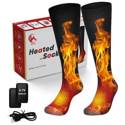 KCVV Heated Socks for Women and Men,3.7V 4800mAh Rechargeable Electric Socks,Washable Foot Warmers for Women with 3 Heat Settings for Winter Sports Hunting,Camping,Skiing