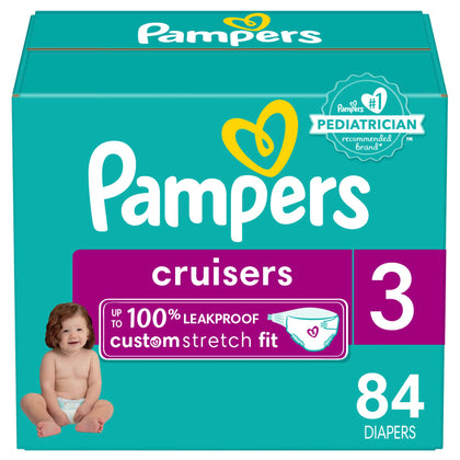 Pampers Cruisers Diapers - Size 3, 84 Count, Disposable Active Baby Diapers with Custom Stretch