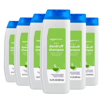 Amazon Basics 2-in-1 Dandruff Shampoo and Conditioner, Green Apple Scent, 14.2 Fluid Ounces, 6-Pack (Previously Solimo)