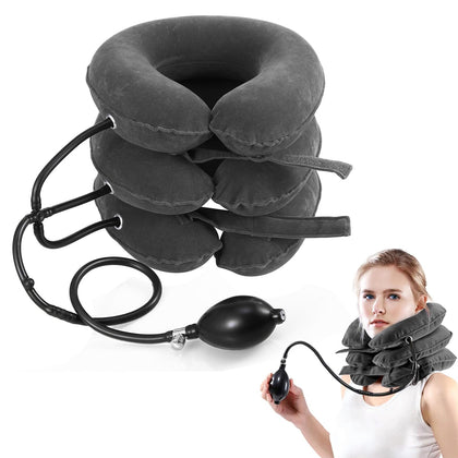 Pogcay Cervical Neck Traction Device, Neck Stretcher, Neck Traction Device for Neck Pain Relief, Cervical Neck Traction Device, Inflatable Neck Brace & Neck Decompression(Gray)