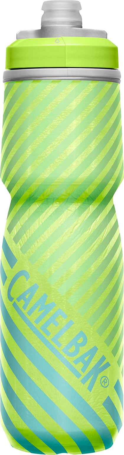 CamelBak Podium Chill Insulated Bike Water Bottle - Easy Squeeze Bottle - Fits Most Bike Cages - 24oz, Lime/Blue Stripe