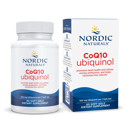 Nordic Naturals Nordic CoQ10 Ubiquinol - 60 Mini Soft Gels - 100 mg Coenzyme Q10 (CoQ10) Ubiquinol - Heart & Brain Health, Cellular Energy Production, Antioxidant Support - Non-GMO - 60 Servings