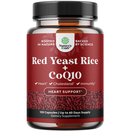 Red Yeast Rice with CoQ10 Supplement - Extra Strength Red Yeast Rice 1200 mg. Capsules with CoQ10 100mg Per Serving - Heart Health Supplement 3rd Party Tested Vegan Non-GMO & Citrinin-Free (2 Months)