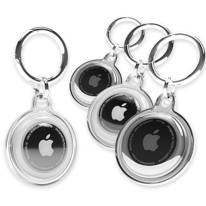 SWINCHO 4 Pack Airtag Keychain Waterproof, Air Tag Holder for Apple Airtag GPS Tracker, Apple Tag Case for Dog Cat Collar, Luggage, Keys (2*Black& 2*Clear)