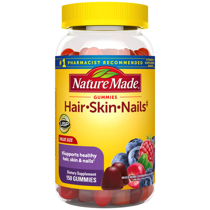 Nature Made Hair Skin and Nails with Biotin 2500 mcg, Dietary Supplement for Healthy Hair, Skin & Nails Support, 150 Gummies, 75 Day Supply