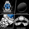 Taxau Men's Watches Stainless Steel Watches for Men Blue Face Mens Watch Minimalist Waterproof Men's Wrist Watches Day Date Diamond Dress Mens Watches