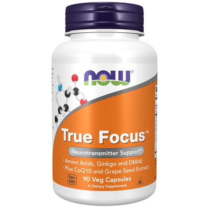 NOW Supplements, True Focus with Amino Acids, Ginkgo, DMAE + CoQ10 and Grape Seed Extract , 90 Veg Capsules