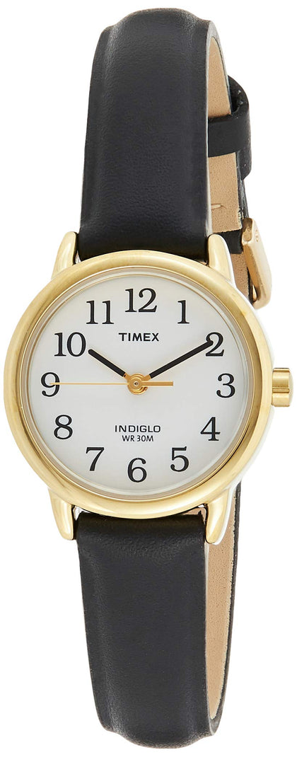 Timex Women's Easy Reader 25mm Watch - Gold-Tone Case White Dial with Black Leather Strap