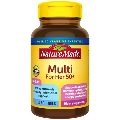 Nature Made Multivitamin For Her 50+ with No Iron, Womens Multivitamin for Daily Nutritional Support, Multivitamin for Women, 60 Softgels, 60 Day Supply