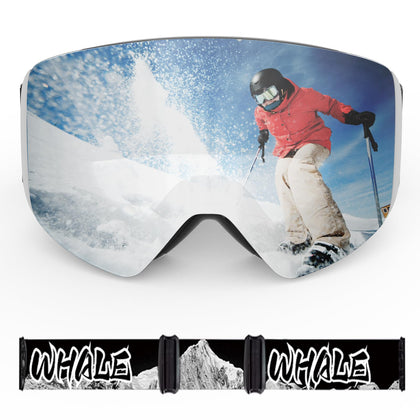 Whale kids ski goggles OTG Over Glasses Snowboard Goggles for Boys Girls Youth, Anti Fog Snow Goggles 100% UV Protection (6501-Silver)