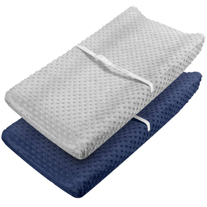 Babebay Changing Pad Cover - Ultra Soft Minky Dots Plush Changing Table Covers Breathable Changing Table Sheets Wipeable Changing Pad Covers Suit for Baby Boys and Girls (Lt Grey & Navy Blue)