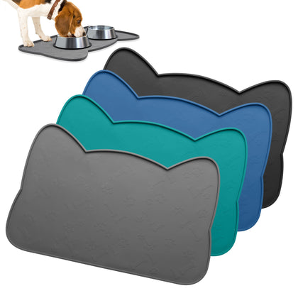 IYYI Cat Food Mat, Silicone Pet Food Mat for Floor, Waterproof Non Slip Pet Feeding Mat, Raised Edge Cat Bowl Mat to Stop Food Spills and Water Messes(Gray+M)