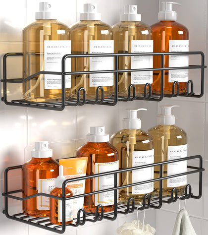 Coraje Adhesive Shower Caddy, [2-Pack] Shower Organizer, Large Capacity Rustproof Shower Shelves, Metal Bathroom Shower Organizer, Shower Shelf for Inside Shower, Black