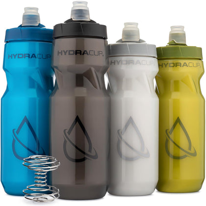 Hydra Cup 4-PACK Bike Water Bottles, 24oz & 20oz Squeeze Cycling Bottle with Lock & Wire Whisk