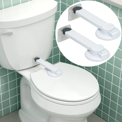 Toilet Locks Baby Proof (2 Pack) Ideal Child Proof Toilet Lid Lock with Arm - No Tools Needed Easy Installation with 3M Adhesive - Top Safety Toilet Seat Lock - Fits Most Toilets - White