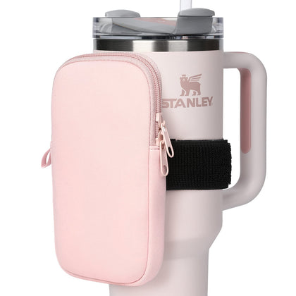 Water Bottle Pouch For Stanley, Gym Tumbler Accessories for Women, Compatible With Stanley Quencher Adventure 40oz & IceFlow 20/30oz, Workout Outdoor Tumbler Pocket for Phone, Card, Keys, Cash-Pink