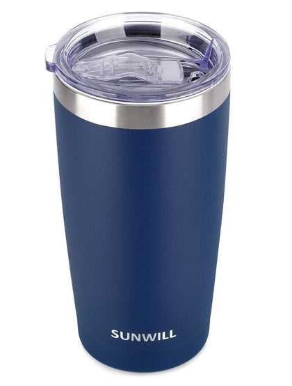 SUNWILL 20oz Tumbler with Lid, Stainless Steel Vacuum Insulated Double Wall Travel Tumbler, Durable Insulated Coffee Mug, Powder Coated Navy, Thermal Cup with Splash Proof Sliding Lid