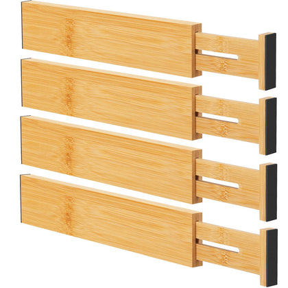 Ryqtop Bamboo Drawer Dividers Organizers, Kitchen Drawer Organizer, Adjustable Drawer Divider for Clothes, Kitchen, Dresser, Bedroom, Bathroom and Office, 4-Pack (12-17 IN, Natural)