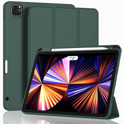 ZryXal New iPad Pro 11 Inch Case 2022(4th Gen)/2021(3rd Gen)/2020(2nd Gen) with Pencil Holder,Smart iPad Case [Support Touch ID and Auto Wake/Sleep] with Auto 2nd Gen Pencil Charging (Midnight Green)