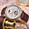 LIGE Waterproof Mens Watches Luxury Business Mechanical Watch Automatic Gold White Leather Strap Wristwatch