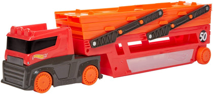 Hot Wheels Mega Hauler with 6 Expandable Levels, Storage for Up to 50 1:64 Scale Toy Cars, Connects to Other Tracks