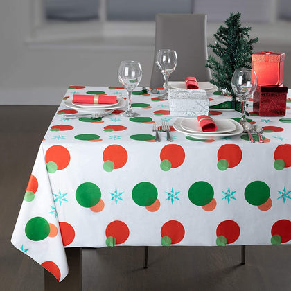 Grandipity Red and Green Holiday Snow Flake Design 12 Pack Premium Disposable Plastic Tablecloth 54 Inch. x 108 Inch. Decorative Rectangle Table Cover