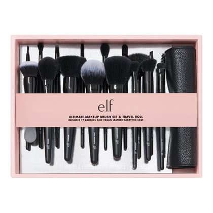 e.l.f. Ultimate Makeup Brush Set & Travel Roll, 17-Piece Brush Kit, Brushes For Eyeshadow, Foundation, Powder, Concealer & more, Vegan & Cruelty-free