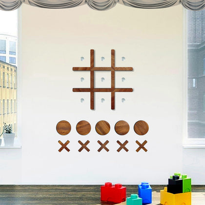 Large Wood Game Room Wall Decor, Modern Home Wall Art for Farmhouse Living Room Bedroom Office Decorations, Playroom Hallway Nursery Kids Room Decor Wall Stickers (18×18 tic tac Toe Game)