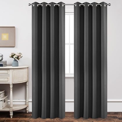 Joydeco Blackout Curtains 96 Inch Length 2 Panels Set, Thermal Insulated 95 Long Curtains& Drapes 2 Burg, Room Darkening Grommet Curtains for Living Room Bedroom Window (W52 x L95 Inch, Dark Grey)