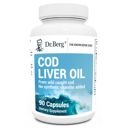 Dr. Berg Cod Liver Oil Capsules - New Formula Without OxBile - Rich in Omega-3 Fatty Acids (DHA & EPA), Vitamins A & D - No Smells or Bad Aftertaste - 90 Capsules